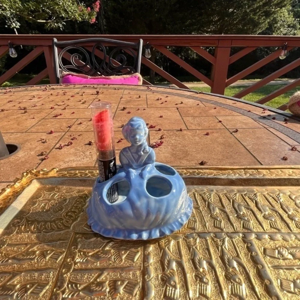 Vintage ceramic Victorian lady lipstick holder